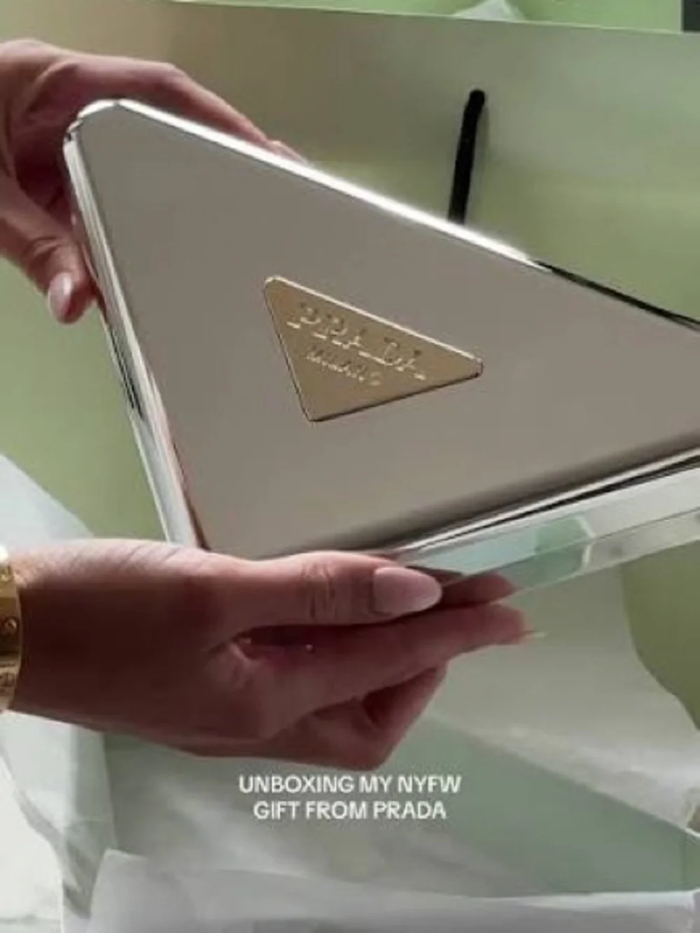 Stunning Prada White Triangle Clutch 7*7*10inches